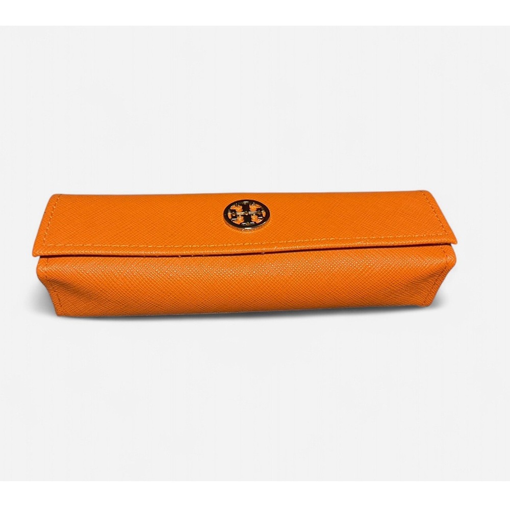Tory Burch Orange Saffiano Leather Triangular Collapsible‎ Sunglass Case Gold
